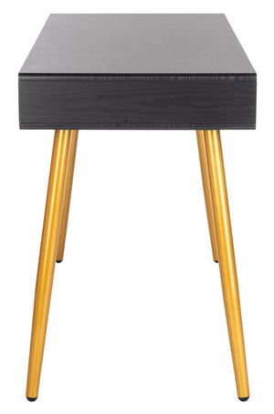 Safavieh Jorja Chic Contemporary Desk With Drawer And Open Shelf For Modern Home Office And Small Spaces Black/Gold DSK2200B