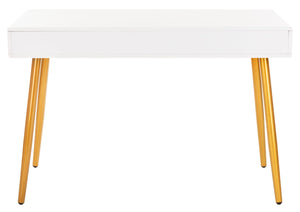 Safavieh Jorja Chic Contemporary Desk With Drawer And Open Shelf For Modern Home Office And Small Spaces White/Gold DSK2200C