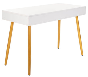 Safavieh Jorja Chic Contemporary Desk With Drawer And Open Shelf For Modern Home Office And Small Spaces White/Gold DSK2200C