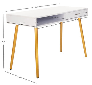 Safavieh Jorja Chic Contemporary Desk With Drawer And Open Shelf For Modern Home Office And Small Spaces White/Gold DSK2200C