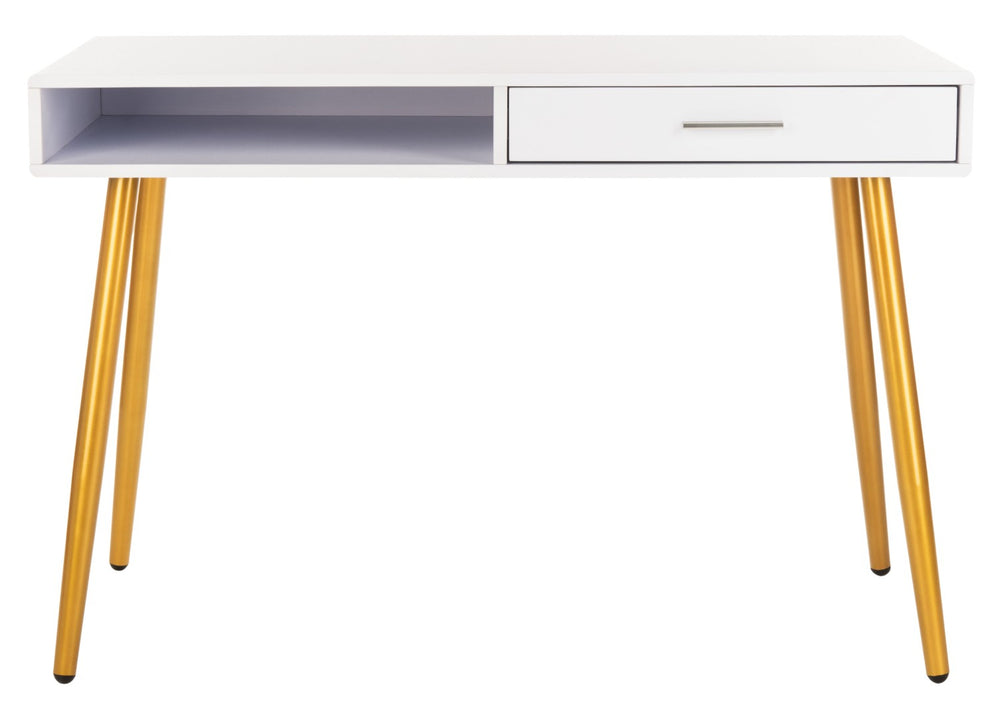 Safavieh Jorja Chic Contemporary Desk With Drawer And Open Shelf For Modern Home Office And Small Spaces White/Gold DSK2200C