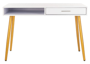 Safavieh Jorja Chic Contemporary Desk With Drawer And Open Shelf For Modern Home Office And Small Spaces White/Gold DSK2200C
