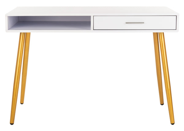 Safavieh Jorja Chic Contemporary Desk With Drawer And Open Shelf For Modern Home Office And Small Spaces White/Gold DSK2200C