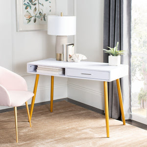 Safavieh Jorja Chic Contemporary Desk With Drawer And Open Shelf For Modern Home Office And Small Spaces White/Gold DSK2200C