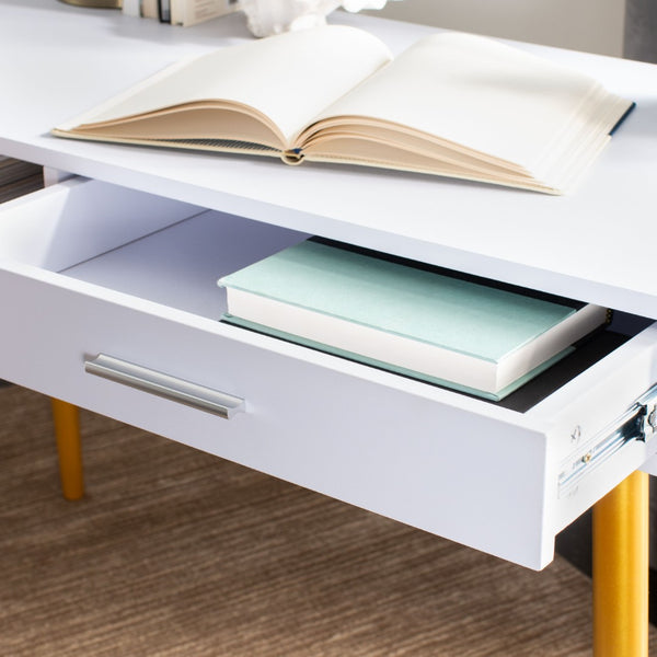 Safavieh Jorja Chic Contemporary Desk With Drawer And Open Shelf For Modern Home Office And Small Spaces White/Gold DSK2200C
