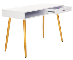Safavieh Jorja Chic Contemporary Desk With Drawer And Open Shelf For Modern Home Office And Small Spaces White/Gold DSK2200C