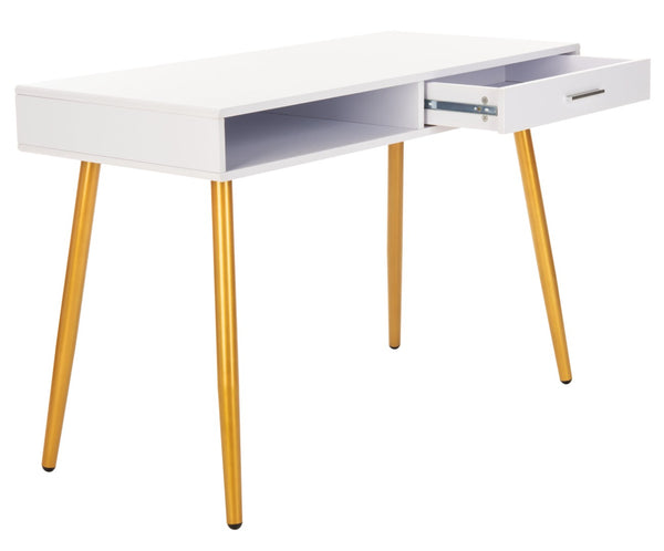 Safavieh Jorja Chic Contemporary Desk With Drawer And Open Shelf For Modern Home Office And Small Spaces White/Gold DSK2200C