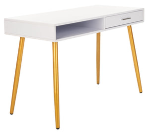 Safavieh Jorja Chic Contemporary Desk With Drawer And Open Shelf For Modern Home Office And Small Spaces White/Gold DSK2200C