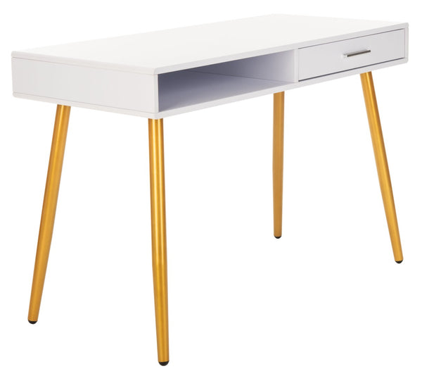 Safavieh Jorja Chic Contemporary Desk With Drawer And Open Shelf For Modern Home Office And Small Spaces White/Gold DSK2200C