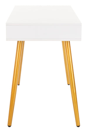 Safavieh Jorja Chic Contemporary Desk With Drawer And Open Shelf For Modern Home Office And Small Spaces White/Gold DSK2200C