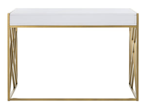 Safavieh Elaine 1-Drawer Desk - Modern Elegance With High-Gloss Finish And Stylish Geometric Frame Design White/Gold DSK2201A