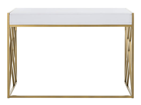Safavieh Elaine 1-Drawer Desk - Modern Elegance With High-Gloss Finish And Stylish Geometric Frame Design White/Gold DSK2201A