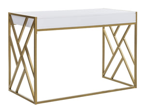 Safavieh Elaine 1-Drawer Desk - Modern Elegance With High-Gloss Finish And Stylish Geometric Frame Design White/Gold DSK2201A
