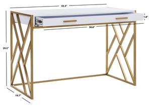 Safavieh Elaine 1-Drawer Desk - Modern Elegance With High-Gloss Finish And Stylish Geometric Frame Design White/Gold DSK2201A