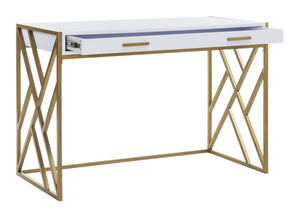 Safavieh Elaine 1-Drawer Desk - Modern Elegance With High-Gloss Finish And Stylish Geometric Frame Design White/Gold DSK2201A