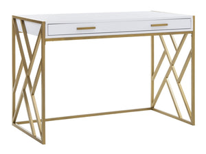 Safavieh Elaine 1-Drawer Desk - Modern Elegance With High-Gloss Finish And Stylish Geometric Frame Design White/Gold DSK2201A