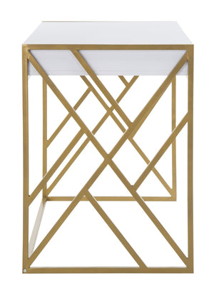 Safavieh Elaine 1-Drawer Desk - Modern Elegance With High-Gloss Finish And Stylish Geometric Frame Design White/Gold DSK2201A