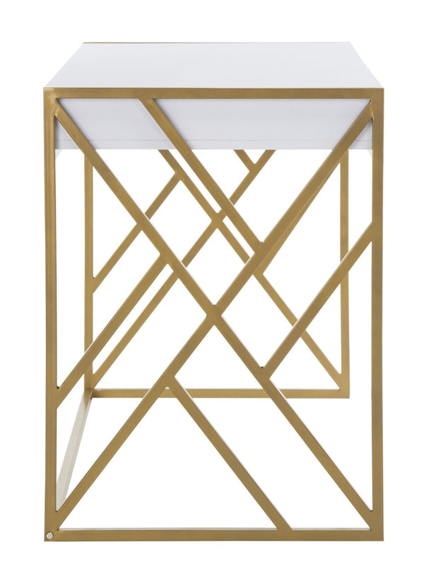 Safavieh Elaine 1-Drawer Desk - Modern Elegance With High-Gloss Finish And Stylish Geometric Frame Design White/Gold DSK2201A