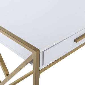 Safavieh Elaine 1-Drawer Desk - Modern Elegance With High-Gloss Finish And Stylish Geometric Frame Design White/Gold DSK2201A