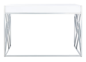 Safavieh Elaine 1-Drawer Desk - Modern Elegance With High-Gloss Finish And Stylish Geometric Frame Design White/Silver DSK2201B