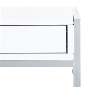 Safavieh Elaine 1-Drawer Desk - Modern Elegance With High-Gloss Finish And Stylish Geometric Frame Design White/Silver DSK2201B