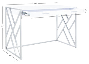 Safavieh Elaine 1-Drawer Desk - Modern Elegance With High-Gloss Finish And Stylish Geometric Frame Design White/Silver DSK2201B
