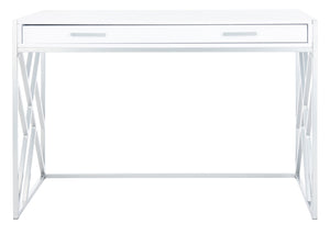 Safavieh Elaine 1-Drawer Desk - Modern Elegance With High-Gloss Finish And Stylish Geometric Frame Design White/Silver DSK2201B