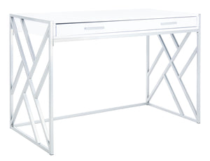 Safavieh Elaine 1-Drawer Desk - Modern Elegance With High-Gloss Finish And Stylish Geometric Frame Design White/Silver DSK2201B