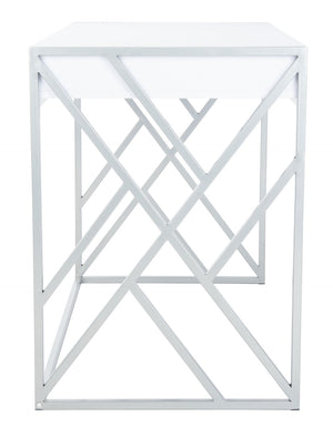 Safavieh Elaine 1-Drawer Desk - Modern Elegance With High-Gloss Finish And Stylish Geometric Frame Design White/Silver DSK2201B