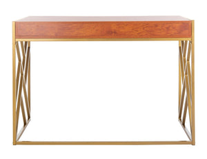 Safavieh Elaine 1-Drawer Desk - Modern Elegance With High-Gloss Finish And Stylish Geometric Frame Design Natural/Gold DSK2201C