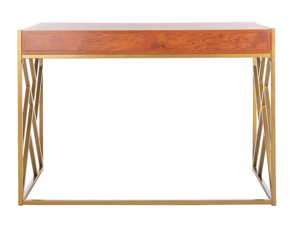 Safavieh Elaine 1-Drawer Desk - Modern Elegance With High-Gloss Finish And Stylish Geometric Frame Design Natural/Gold DSK2201C