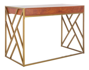 Safavieh Elaine 1-Drawer Desk - Modern Elegance With High-Gloss Finish And Stylish Geometric Frame Design Natural/Gold DSK2201C
