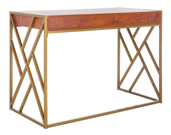 Safavieh Elaine 1-Drawer Desk - Modern Elegance With High-Gloss Finish And Stylish Geometric Frame Design Natural/Gold DSK2201C
