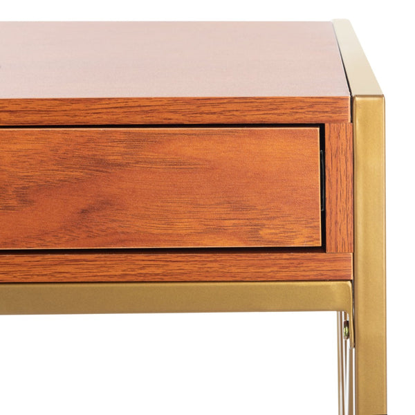Safavieh Elaine 1-Drawer Desk - Modern Elegance With High-Gloss Finish And Stylish Geometric Frame Design Natural/Gold DSK2201C
