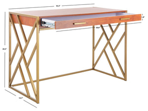 Safavieh Elaine 1-Drawer Desk - Modern Elegance With High-Gloss Finish And Stylish Geometric Frame Design Natural/Gold DSK2201C
