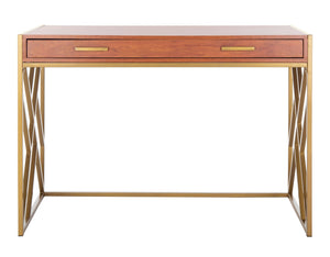 Safavieh Elaine 1-Drawer Desk - Modern Elegance With High-Gloss Finish And Stylish Geometric Frame Design Natural/Gold DSK2201C