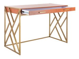 Safavieh Elaine 1-Drawer Desk - Modern Elegance With High-Gloss Finish And Stylish Geometric Frame Design Natural/Gold DSK2201C
