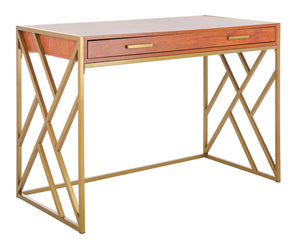 Safavieh Elaine 1-Drawer Desk - Modern Elegance With High-Gloss Finish And Stylish Geometric Frame Design Natural/Gold DSK2201C