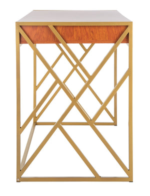 Safavieh Elaine 1-Drawer Desk - Modern Elegance With High-Gloss Finish And Stylish Geometric Frame Design Natural/Gold DSK2201C