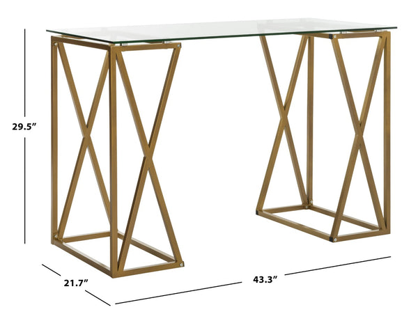 Safavieh Theresa Glass Top Desk - Elegant Minimalist Design With Gold Frame For Home Office & Modern Décor DSK2202A