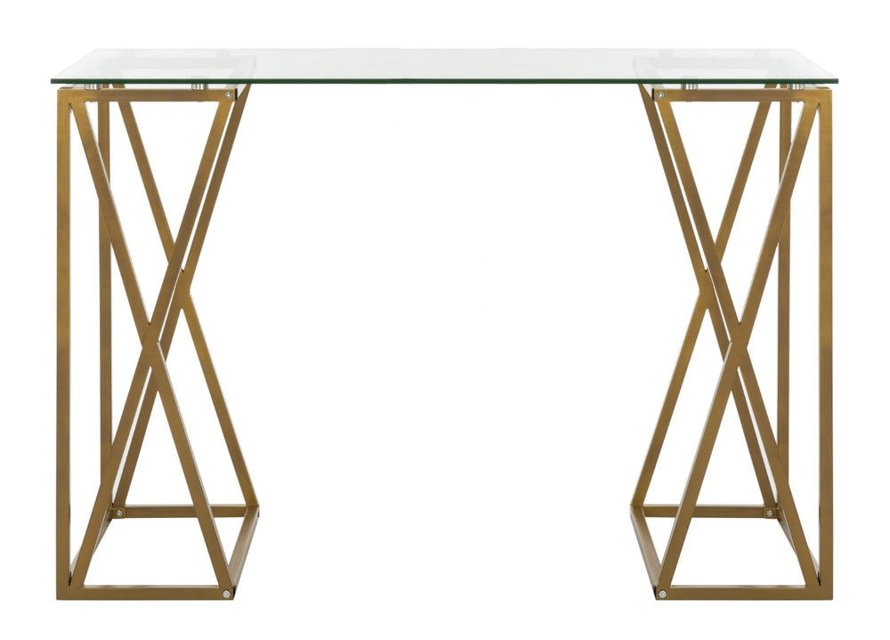 Safavieh Theresa Glass Top Desk - Elegant Minimalist Design With Gold Frame For Home Office & Modern Décor DSK2202A