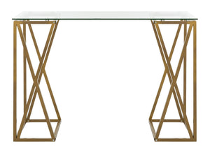 Safavieh Theresa Glass Top Desk - Elegant Minimalist Design With Gold Frame For Home Office & Modern Décor DSK2202A