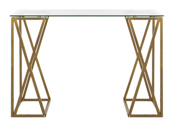 Safavieh Theresa Glass Top Desk - Elegant Minimalist Design With Gold Frame For Home Office & Modern Décor DSK2202A