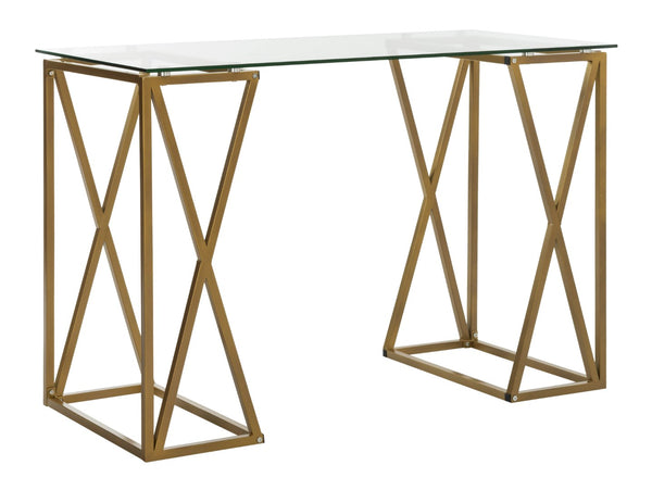 Safavieh Theresa Glass Top Desk - Elegant Minimalist Design With Gold Frame For Home Office & Modern Décor DSK2202A