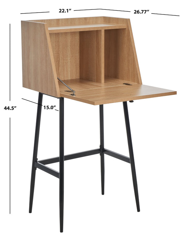 Safavieh Xander Modern Secretary Desk - Chic Space-Saving Solution For Stylish Home Offices And Small Spaces Natural/Black DSK2203A
