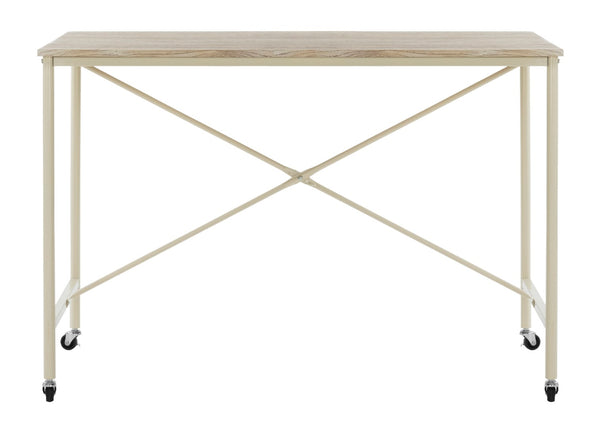 Safavieh Callie Modern Rolling Desk With Oak-Finish Top And Cream Metal Frame For Home Or Office Use DSK2204A