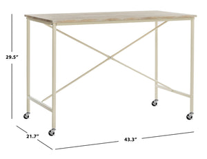 Safavieh Callie Modern Rolling Desk With Oak-Finish Top And Cream Metal Frame For Home Or Office Use DSK2204A