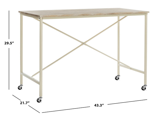 Safavieh Callie Modern Rolling Desk With Oak-Finish Top And Cream Metal Frame For Home Or Office Use DSK2204A