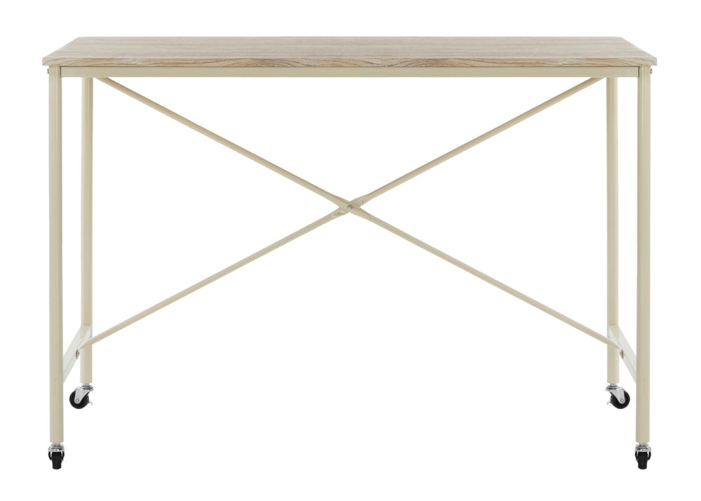 Safavieh Callie Modern Rolling Desk With Oak-Finish Top And Cream Metal Frame For Home Or Office Use DSK2204A