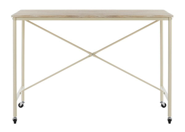 Safavieh Callie Modern Rolling Desk With Oak-Finish Top And Cream Metal Frame For Home Or Office Use DSK2204A